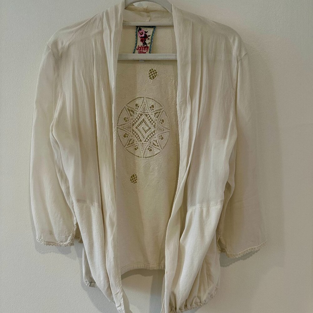 Johnny Was S Ivory Ecru Kimono Rayon w Drawstring